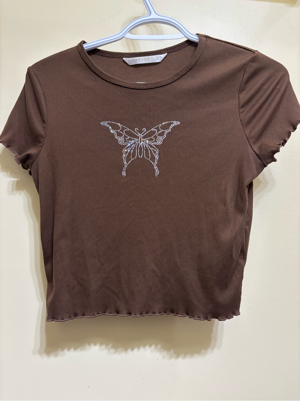 Urban Outfitters Brown Ribbed Butterfly Crystal Crop Top